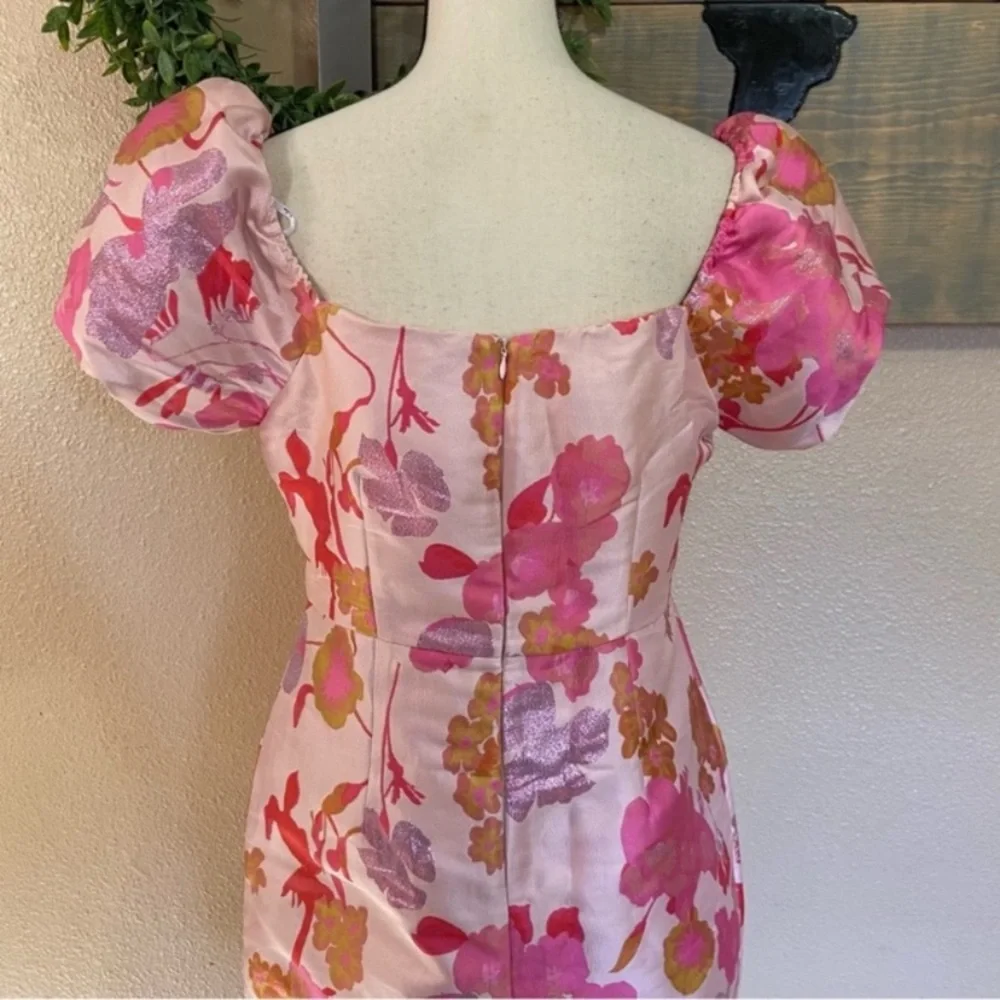 NWOT Lulus So Stunning Orange Multi Floral Jacquard Puff Sleeve Mini Dress_10